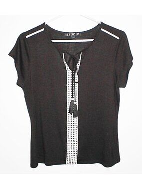 Studio Black Short-Sleeve Top with Contrast Trim